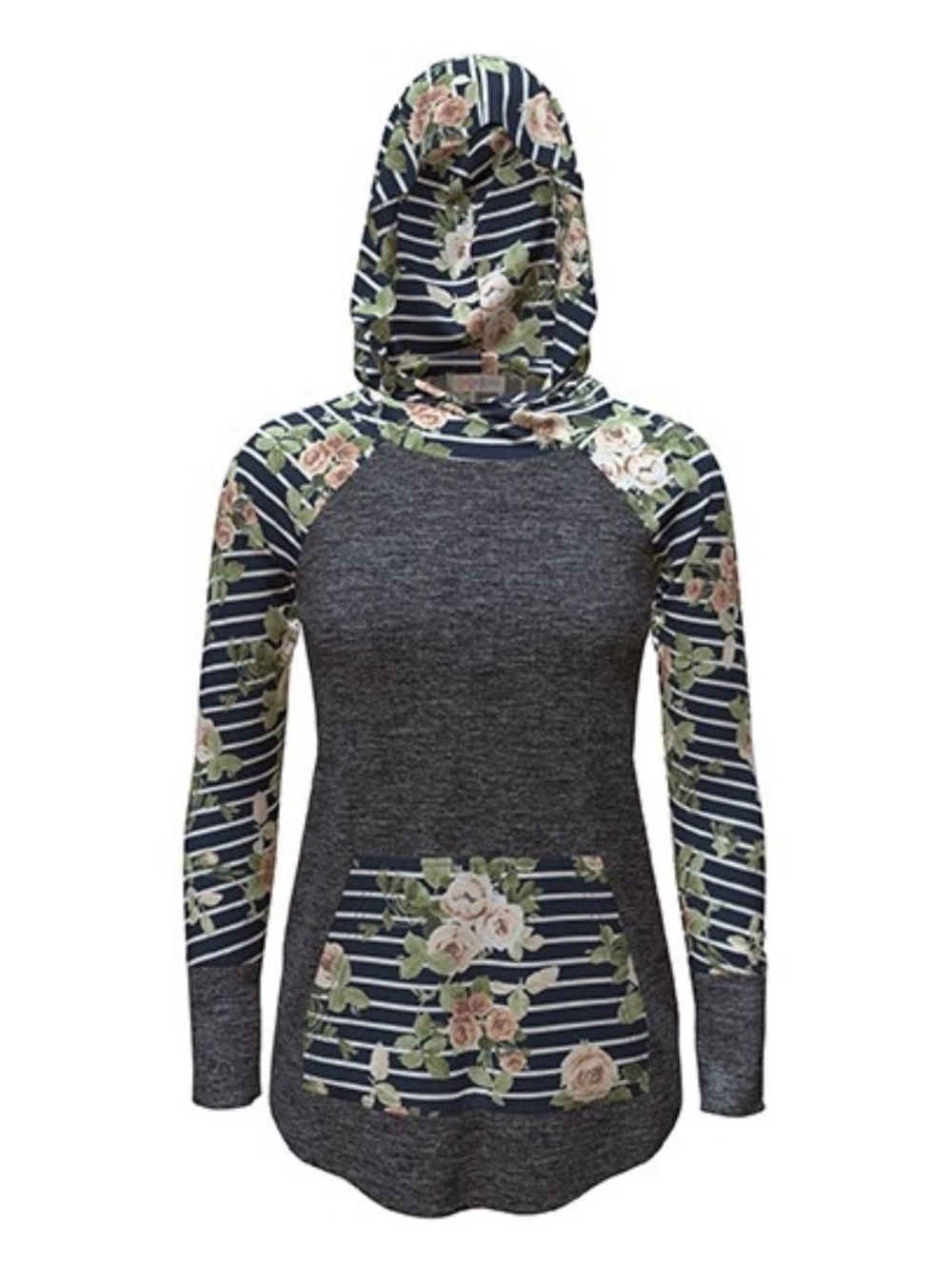 LulaRoe Amber Floral Stripe Hooded Pullover Sweatshirt - Navy Gray